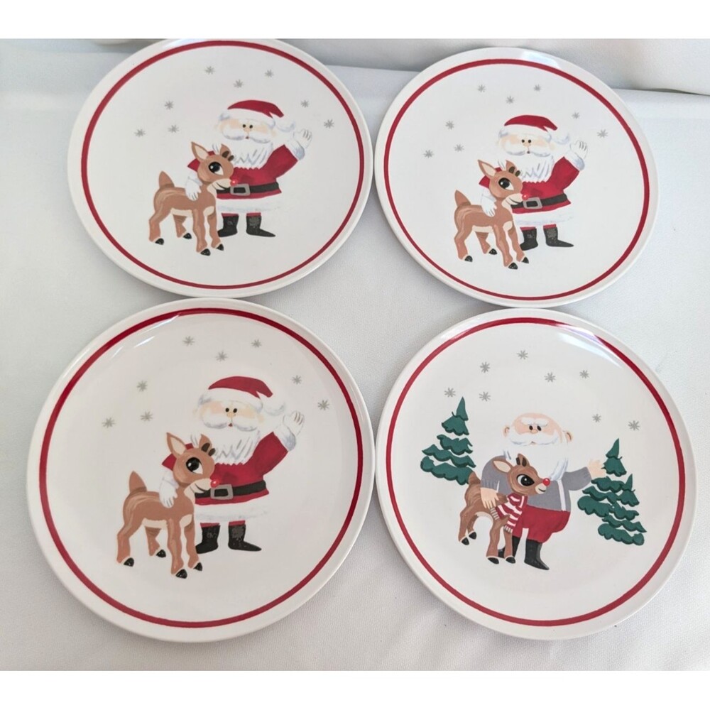 4 POTTERY BARN KIDS Santa Claus Melamine 9" Plates